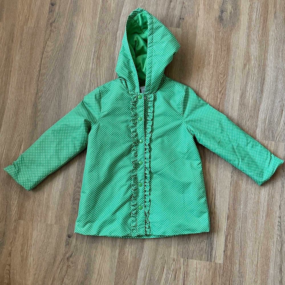 JANIE AND JACK Green Polka Dot Insulated Water Resistant Jacket NWOT size 6